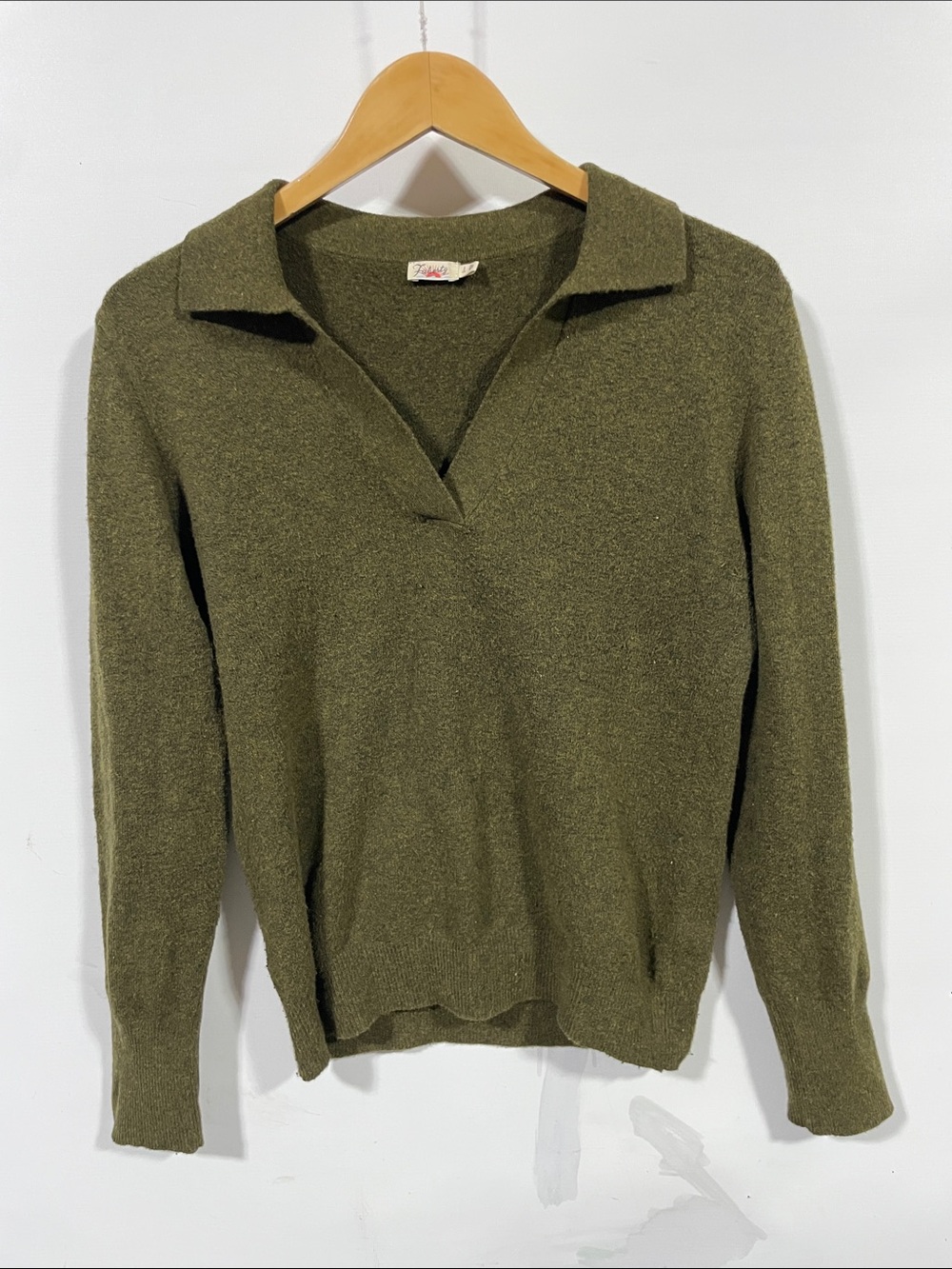 Faherty Olive Collared V-Neck Sweater